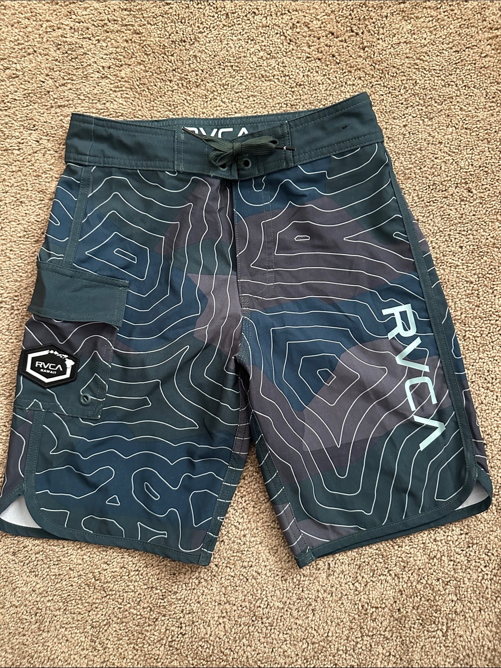 RVCA boys Navy and Dark Gray Topographic Boardshorts